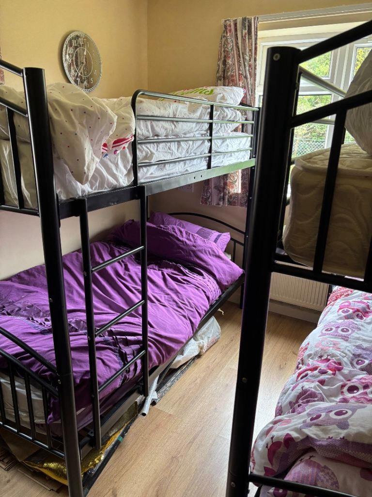 Two sets bunk beds with new mattresses