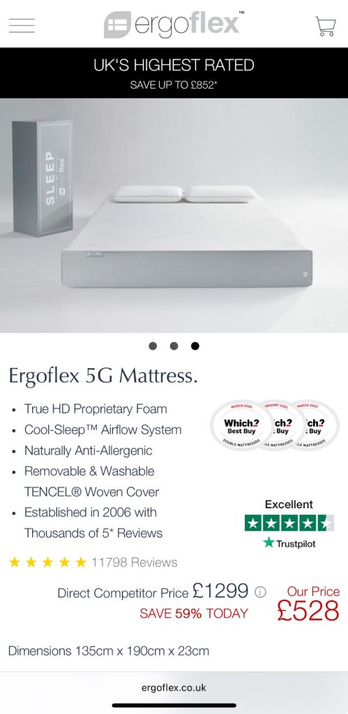 ERGOFLEX MEMORY FOAM DOUBLE MATTRESS FANTASTIC CONDITION 