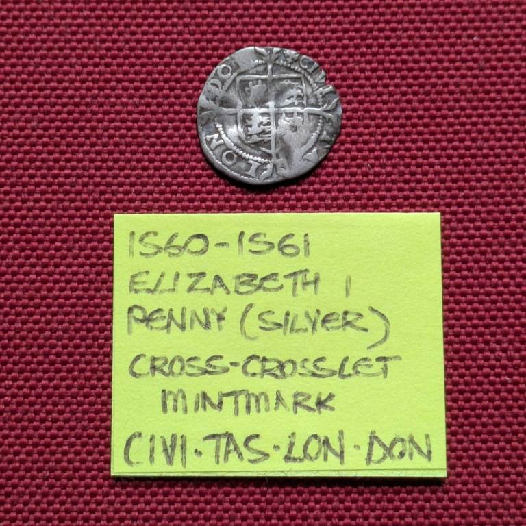 ♥NEW♥ Hammered silver 1560-1561 Elizabeth I mintmark Crosslet - English penny coin