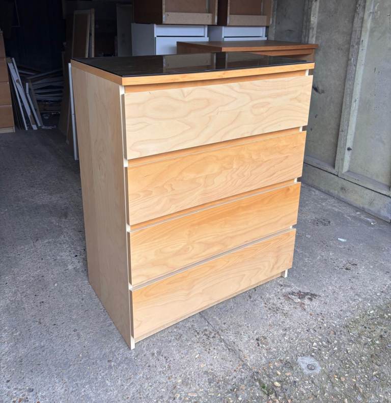 Ikea malm chest of drawers with glass topper 