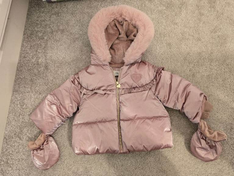 Baby girls River Island faux fur hooded coat