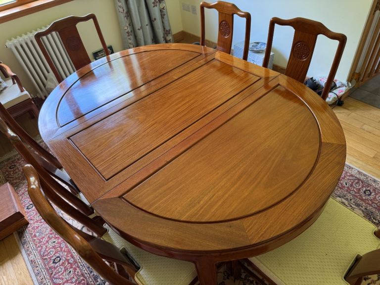 Chinese Rosewood dining table and chairs, extendable