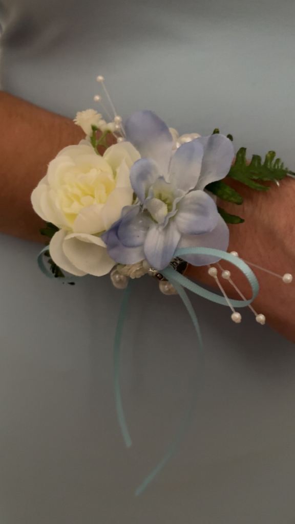 Beautiful Floral Corsage with Pearl Bracelet – made to order 