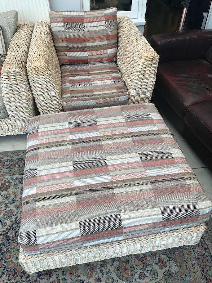 Natural Rattan Chair and Large Pouffe/Footrest Conservatory Furniture - Ocean Designs