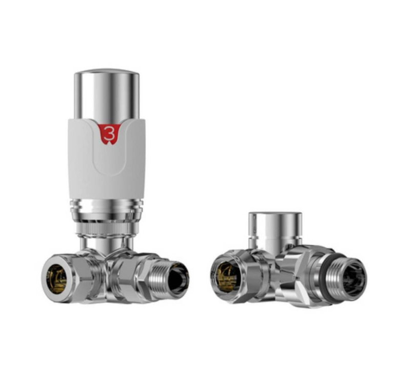 New Pro White/Chrome 1/2" Thermostatic Corner Radiator Valve TRV RRP £54 Our Price £20