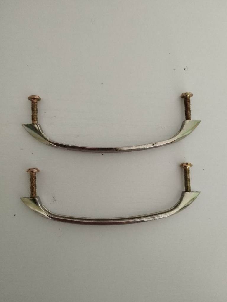 Pair of Curved Silver Cabinet Handles, Good Condition