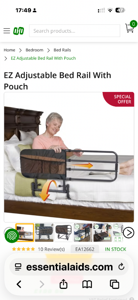 EZ Adjustable Bed Rail With Pouch – Brand New