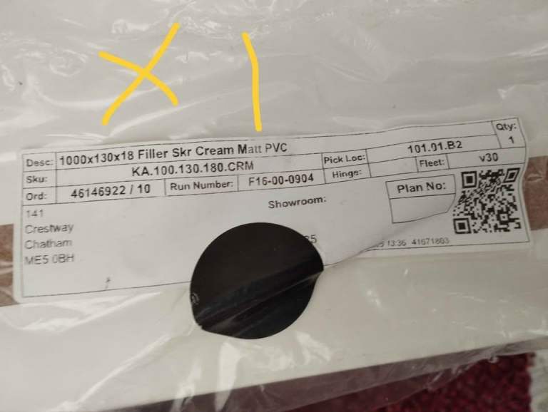  Kitchen cupboard end panels, cornice etc in cream