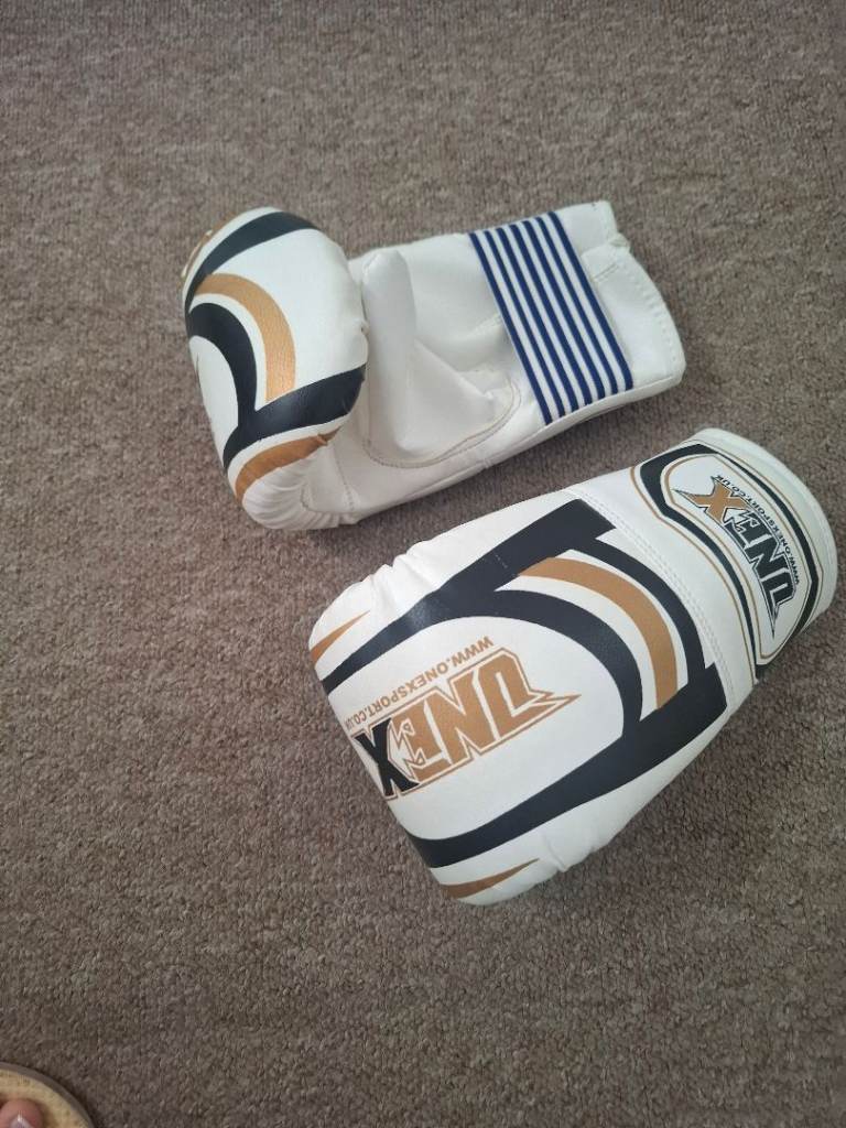 UNEX Boxing Gloves - White, Gold, Black, Good Condition