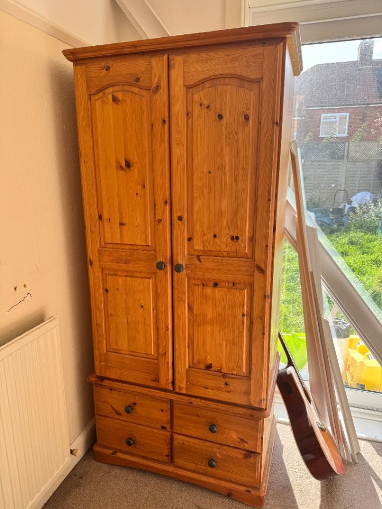 Solid Pine Wardrobe with Drawers – Good Condition