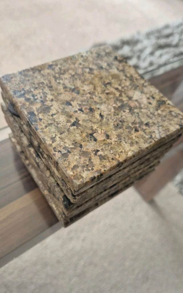 Set Of 6 Authentic Marbled Brown Beige Sqaure Granite Drinks Coasters, Non-Slip