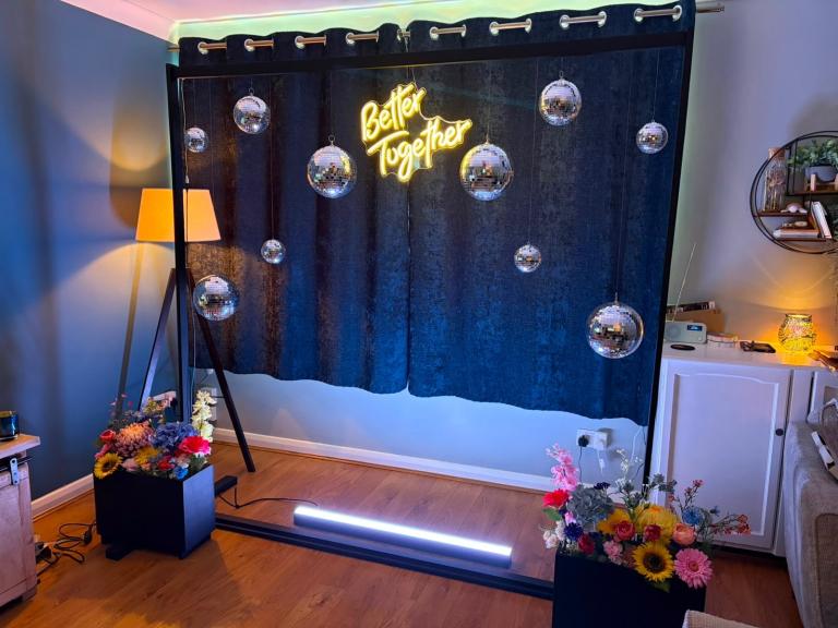 Disco Ball & Neon Sign Photo Backdrop
