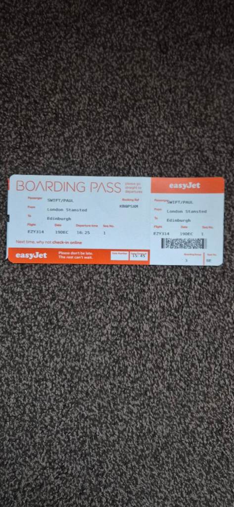 1 stanstead to Edinburgh Airport ticket 