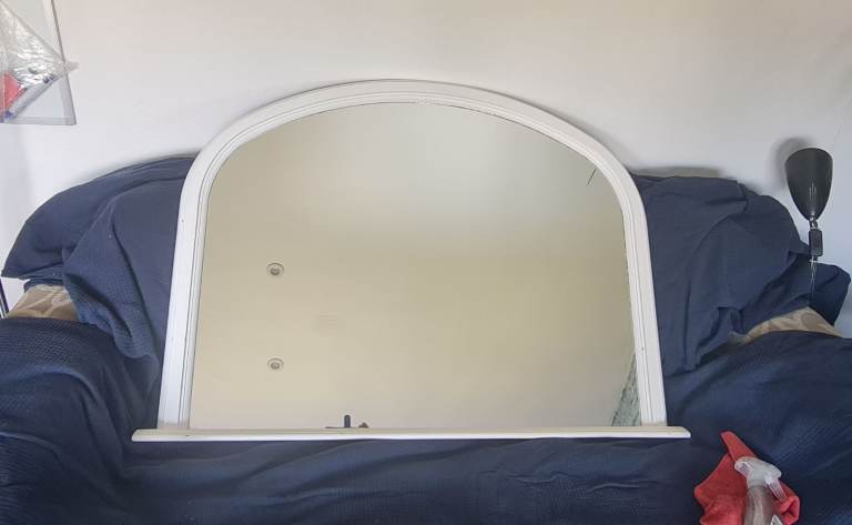 White Wooden Framed Arch Top Mirror 