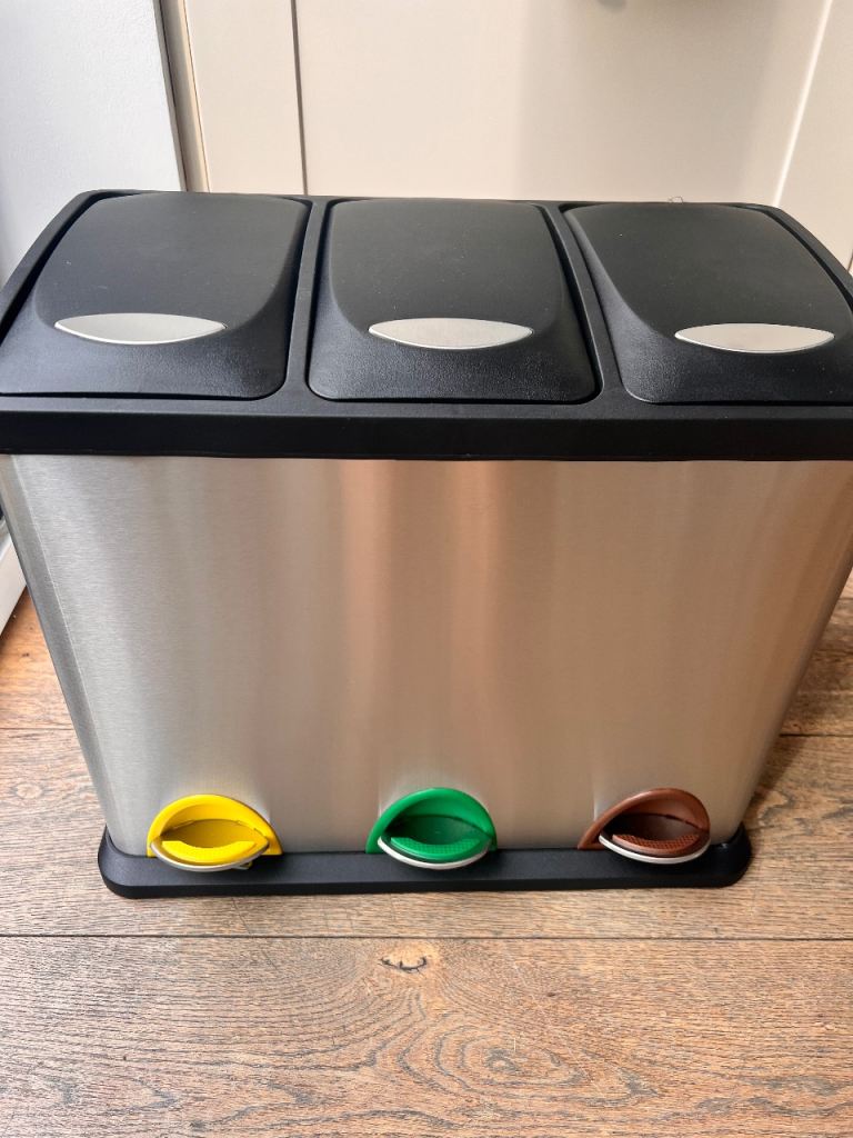 Maison & White Stainless Steel 3-Compartment Recycling Bin – 3x8L