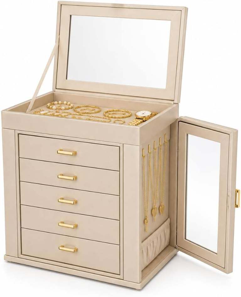 Elegant 6-Tier Large Jewellery Box & Storage Case (White, Champagne, Black)