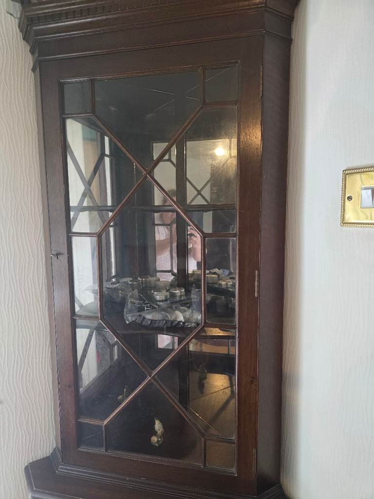Wooden Corner Display Cabinet – Glass Front, Good Condition