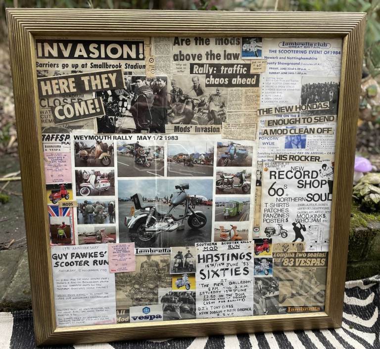 Large MOD Vespa Scooter Rally Memorabilia Collage 1980s