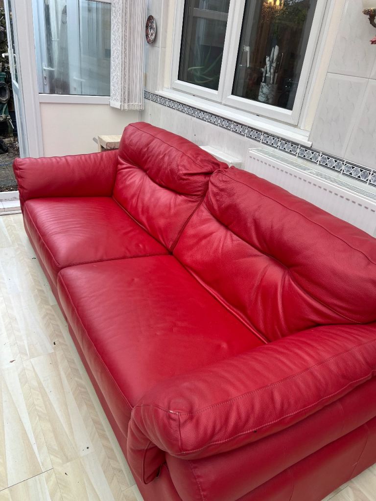 FREE - Comfortable Red Leather Sofa – Good Condition