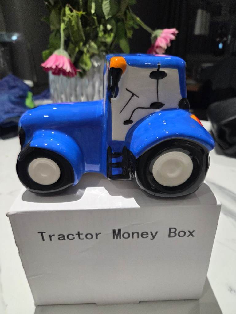 Porcelain Tractor Money Saving Bank