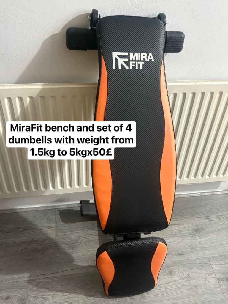 MiraFit bench and set of 4 dumbbells with weight from 1,5kg to 5kg