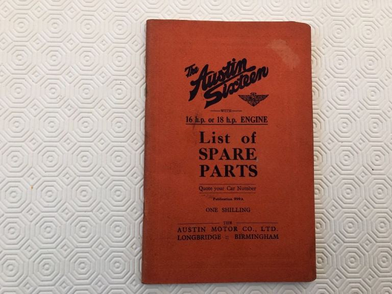 Austin 16 & 18 illustrated parts catalogue 1934.   