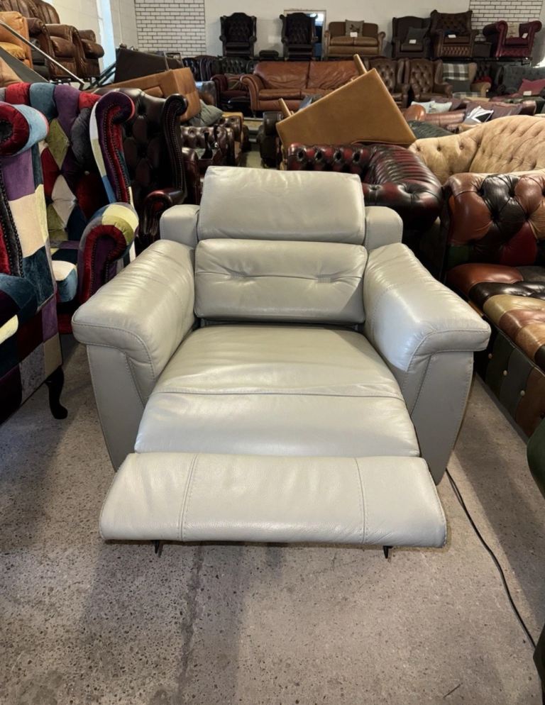 Furniture village grey real leather electric recliner chair