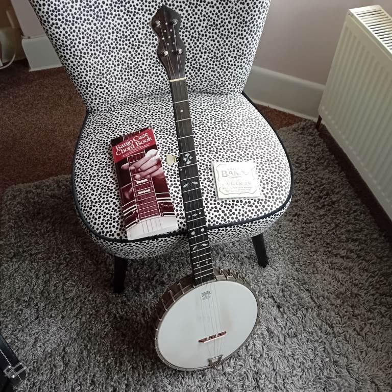 Antique banjo and case