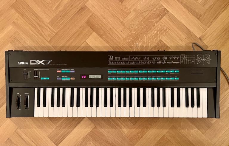 image for Yamaha DX7 Synthesizer Mk1 with original stand, soft case and manual.