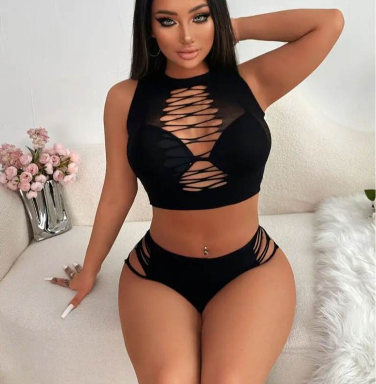 Black Lace-Up 2-Piece Set – One Size Fits All