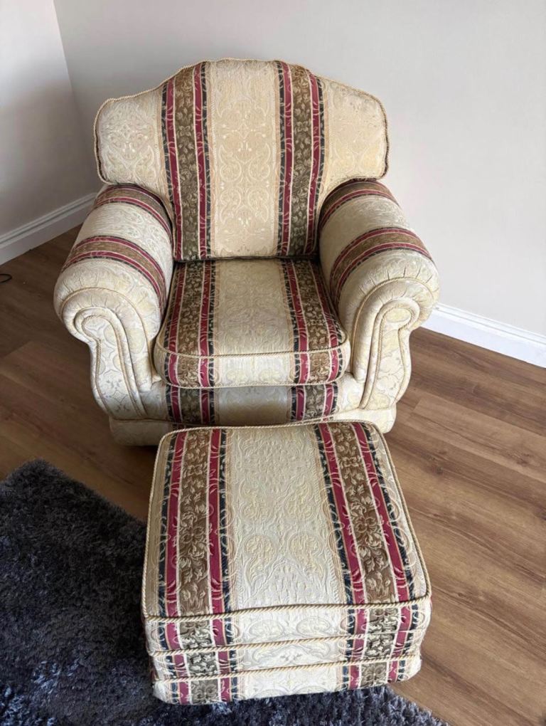 Armchair with storage ottoman stool