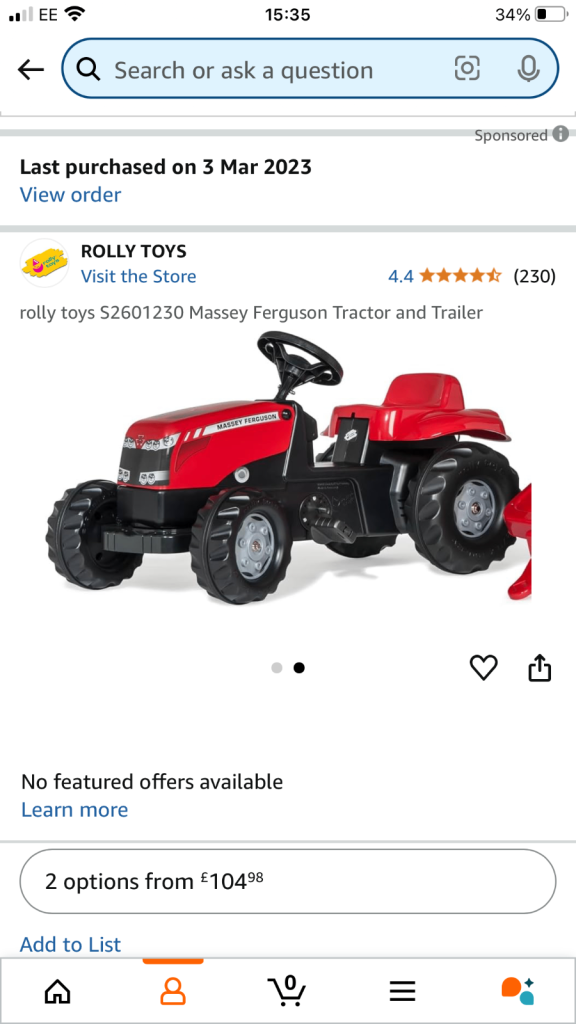 Ride on toy tractor and trailor