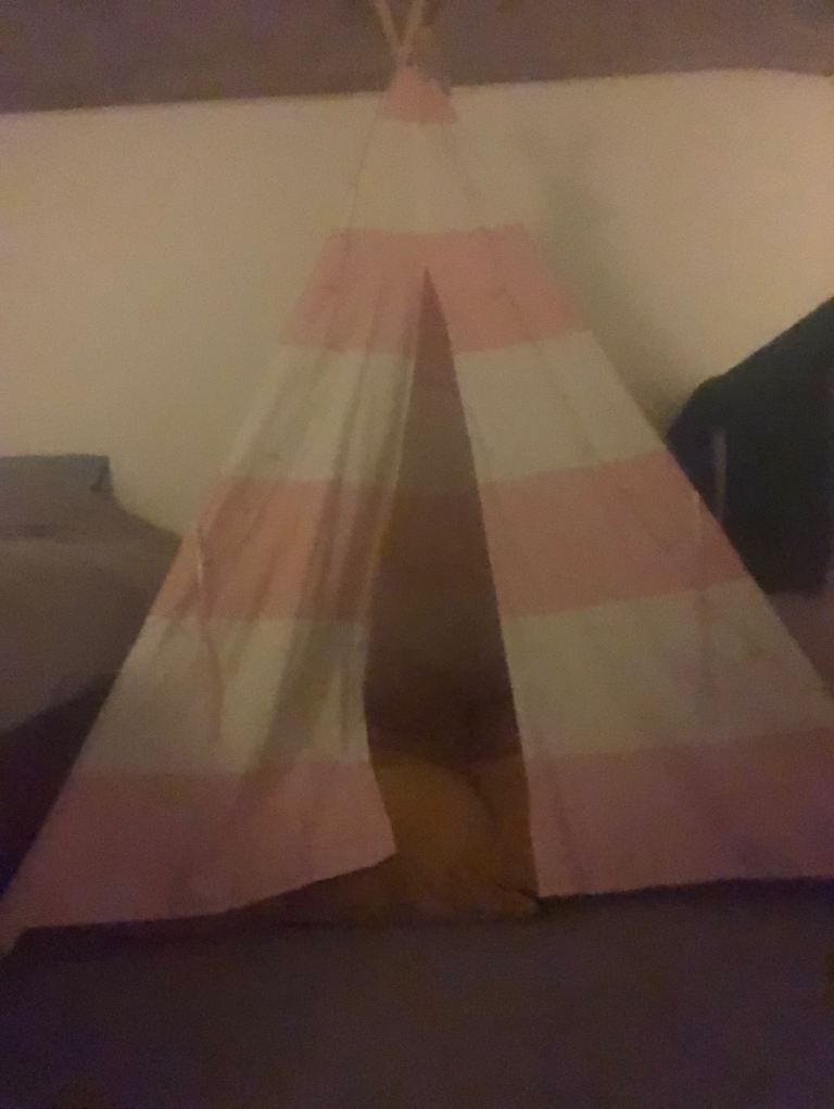 Pink and White Striped Children's Play Teepee Tent