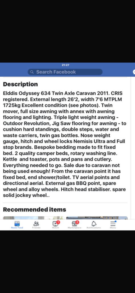 Caravan for sale due to illness still as new