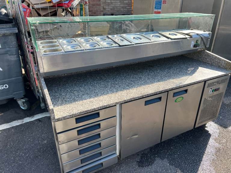 MARBLE TOP PIZZA SALAD TOPPING FRIDGE CATERING COMMERCIAL KITCHEN CAFE RESTAURANT CHICKEN SHOP