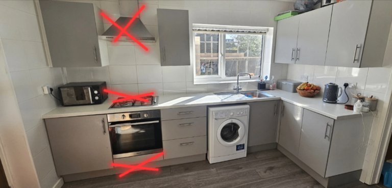 Single Oven with Grey Kitchen Base & Wall Units