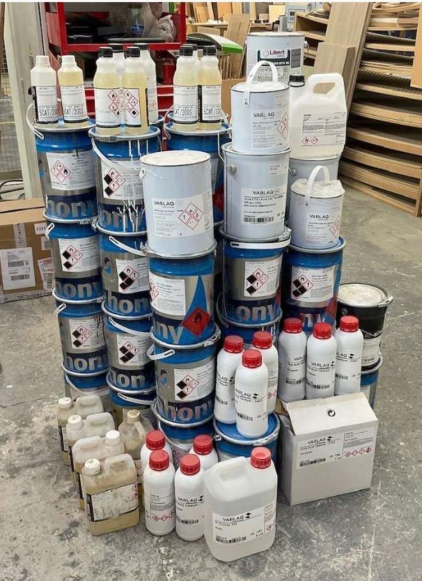 Large Quantity of Used Acrylic Based Paint and Catalysts 