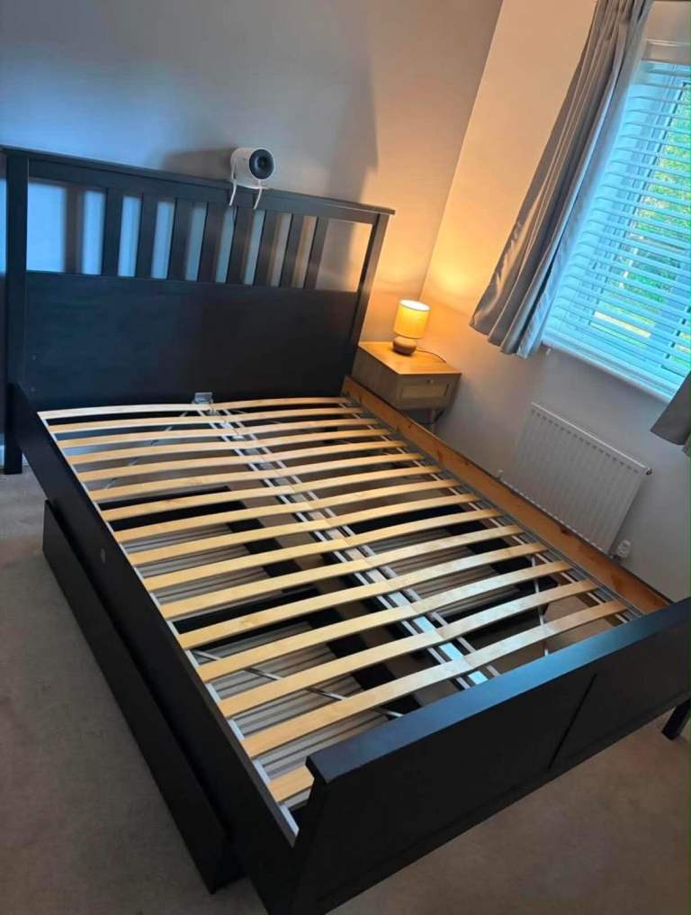 IKEA - Black King Size Bed Frame with Storage Drawers – Good Condition