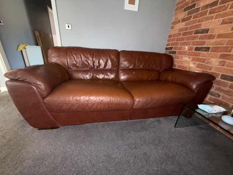 3 piece brown leather sofa set 