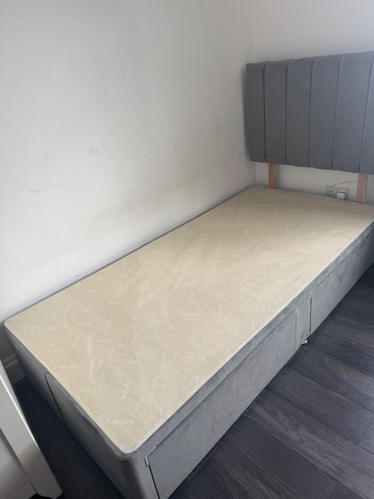 Grey single bead with head board and double drawers