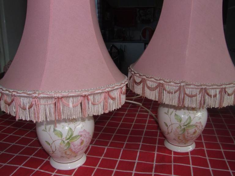 2 x BEDSIDE  /TABLE LAMPS, with PASTEL FLOWER DESIGN.