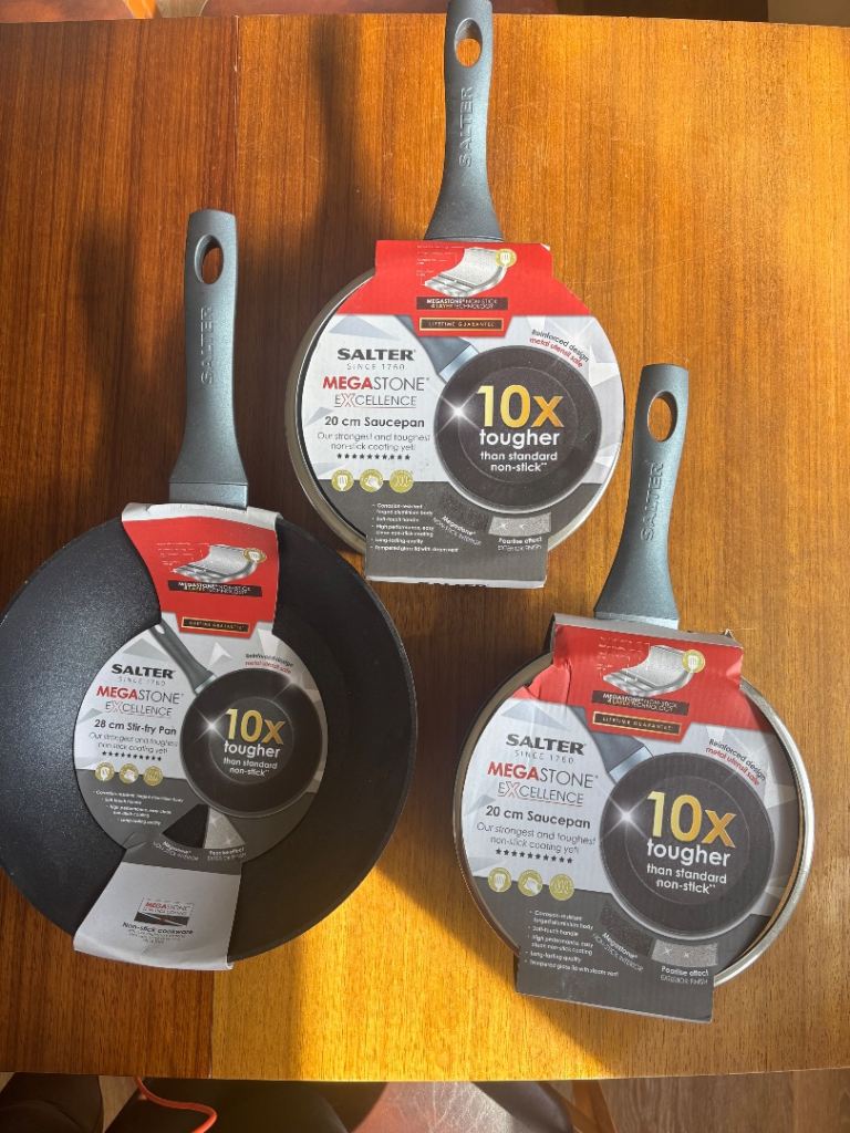 Salter Megastone Frying Pan & Saucepans Set – NEW