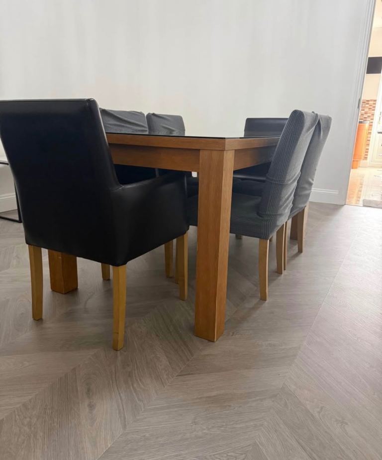 6 Chair Wooden Dining Table with glass protector 