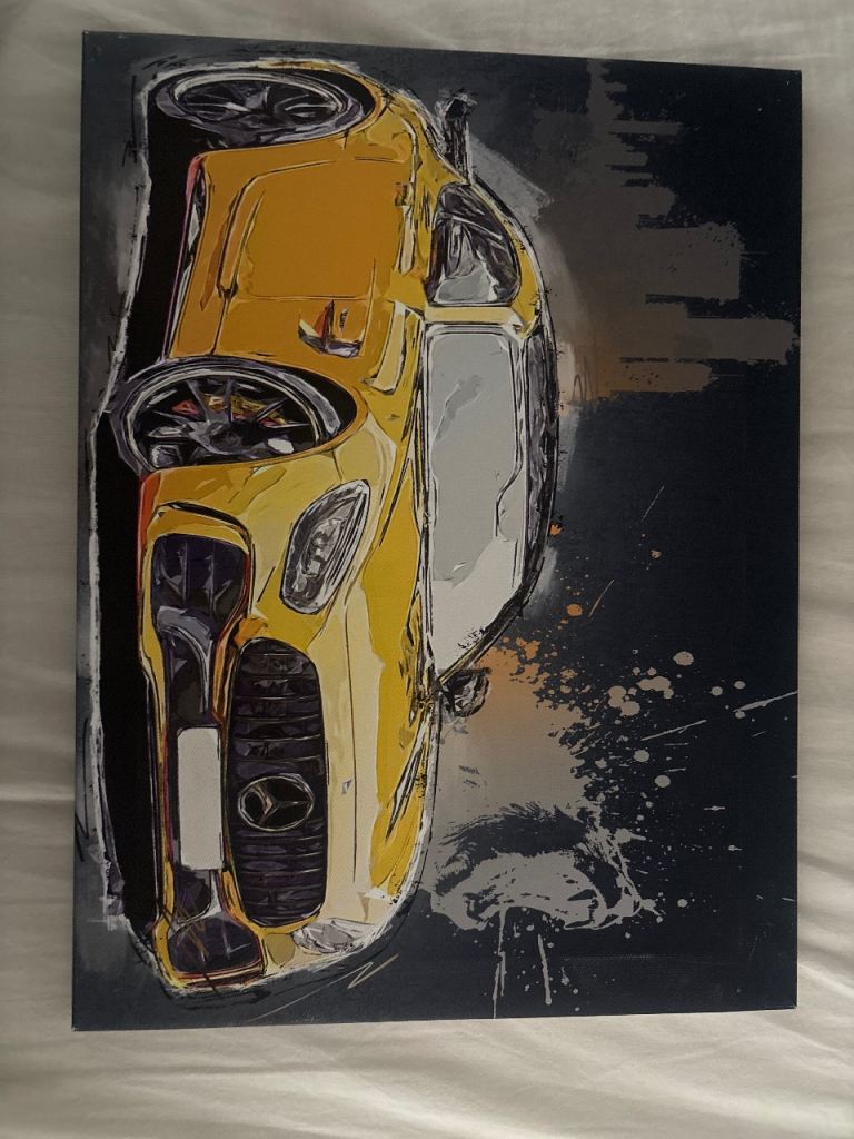 Abstract Yellow Sports Car Canvas Wall Art – Good Condition