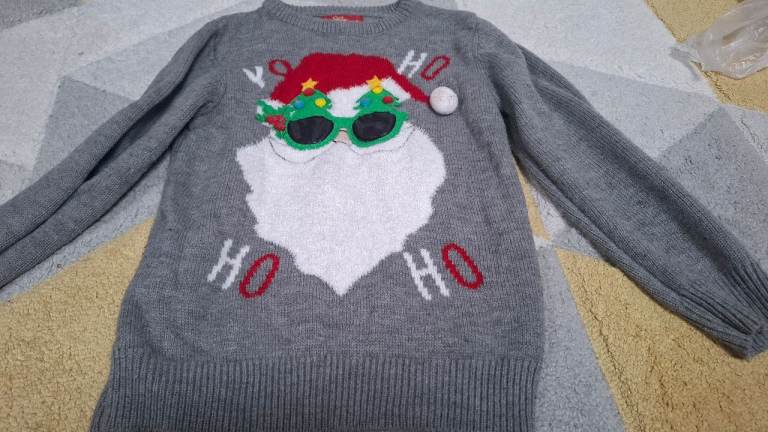 Fun Grey Christmas Jumper with Santa Design – Good Condition