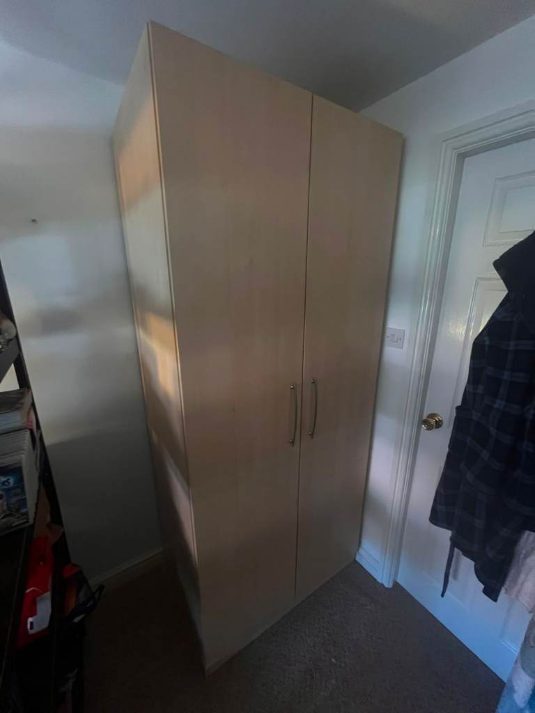 Wardrobe with Double Doors – Light Wood Finish, Good Condition