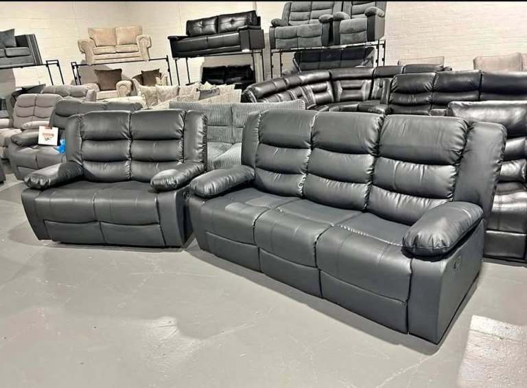 Black --- Roma Leather 3 Seater And 2 Seater Recliner Sofa – Ready Today | COD ]]]