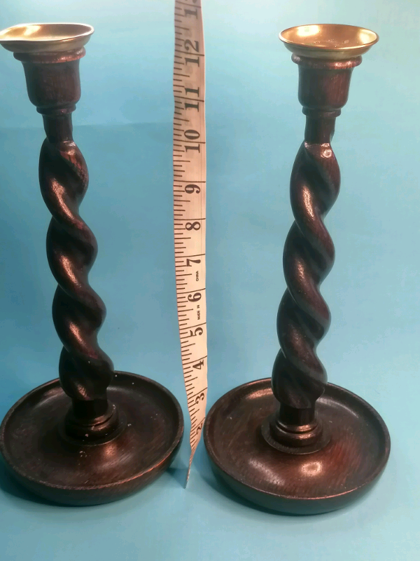 2x Vintage candles  sticks 12- inch height. Brown colour and brass top