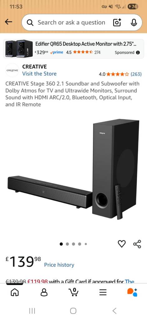 Bluetooth Creative soundbar and subwoofer speaker 