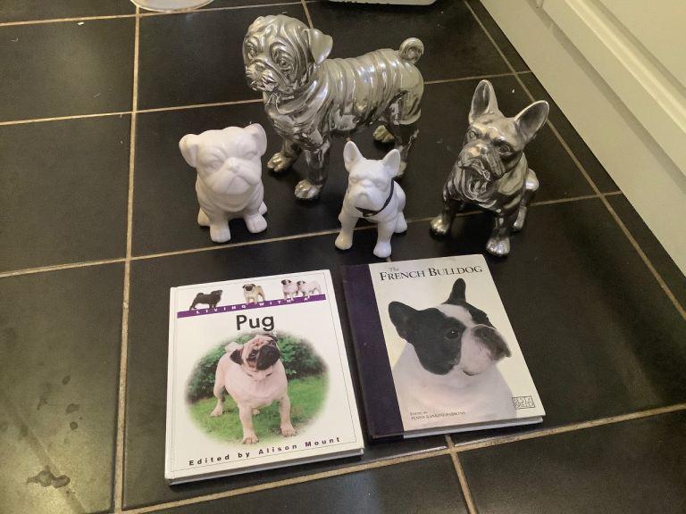 Dog Figurines and Books - Pug and French Bulldog Decor